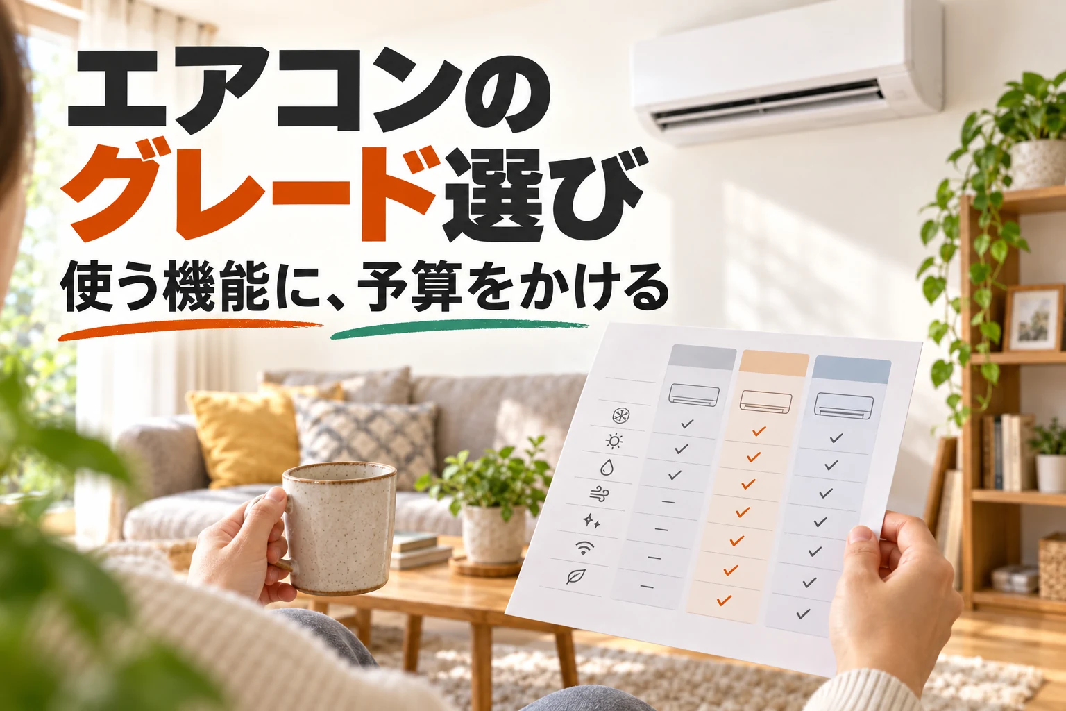 使う機能からエアコンのグレードを選ぶイメージ