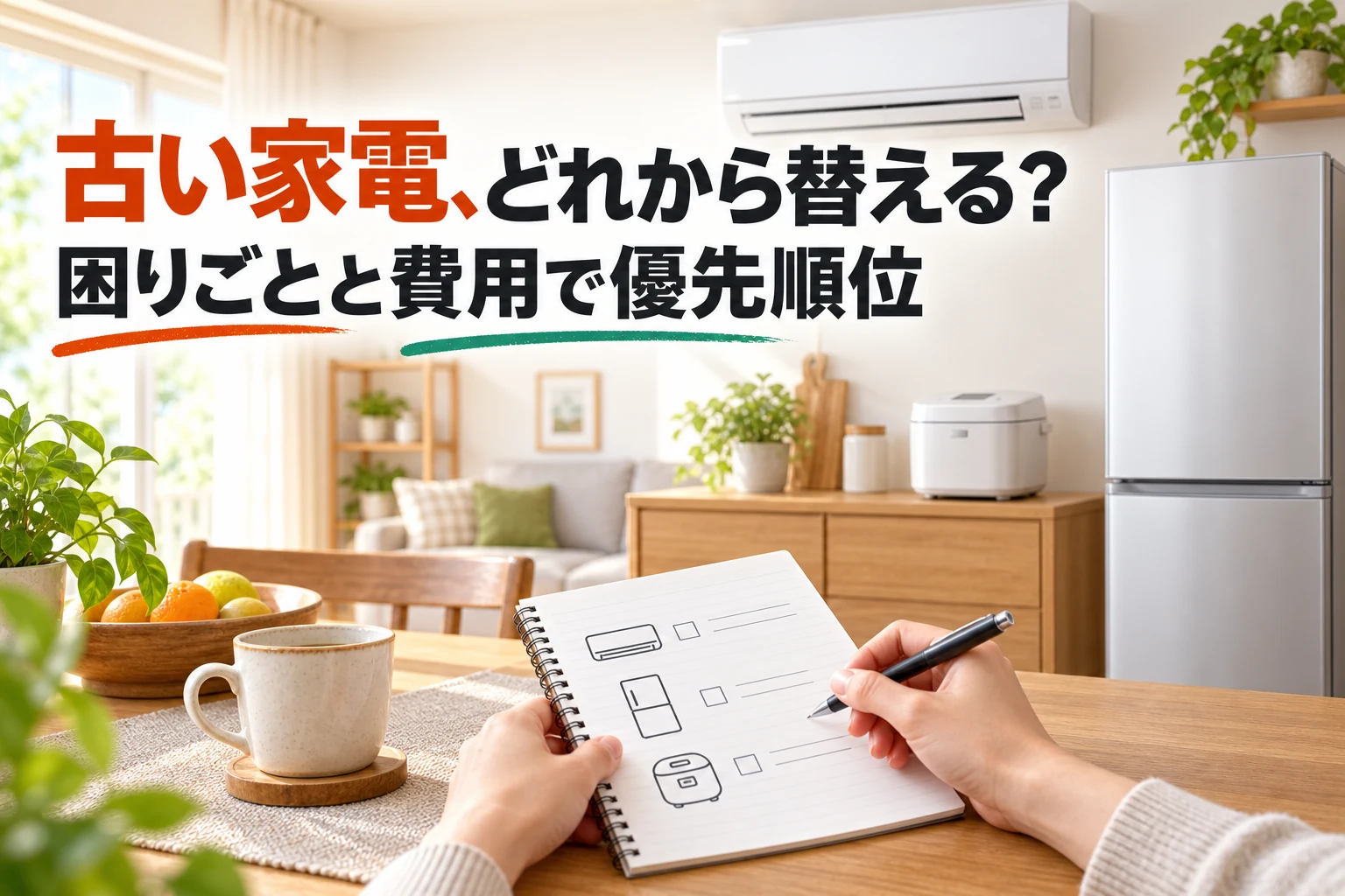 複数の家電から買い替える優先順位を考えるイメージ