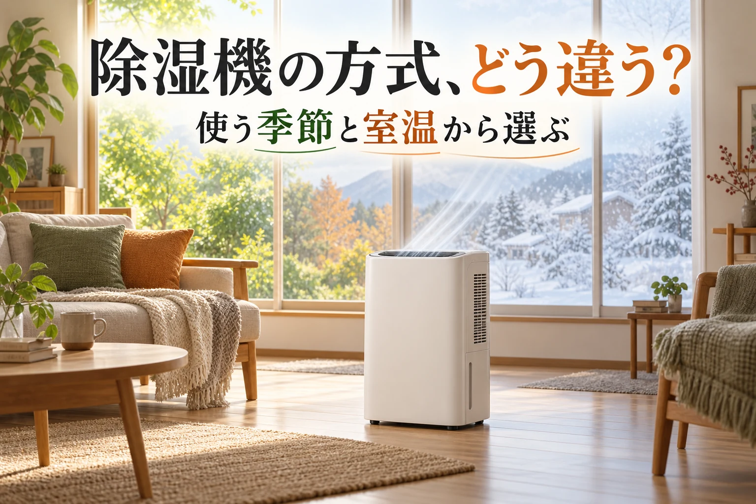 季節と室温に合う除湿方式を考えるイメージ。
