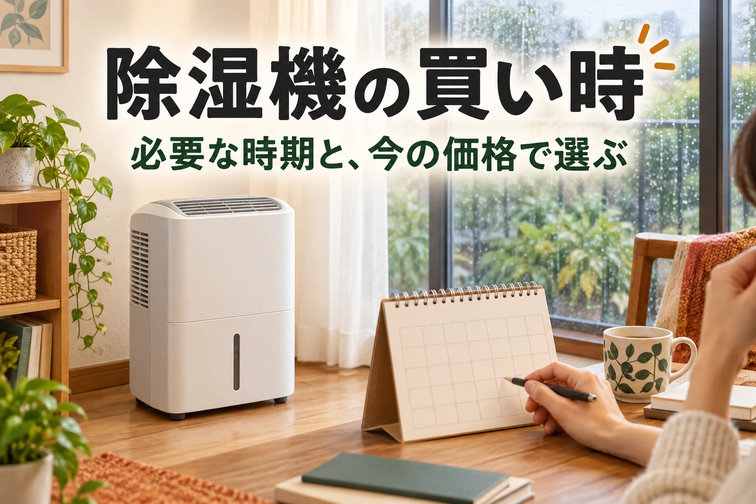 使いたい時期と価格から除湿機の買い時を考えるイメージ。