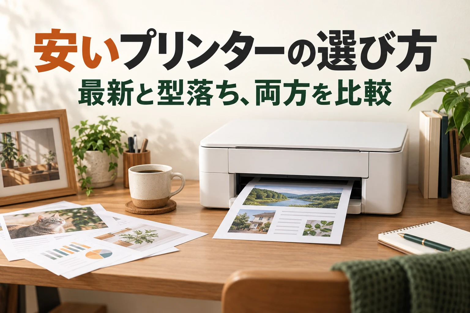 入門プリンターを最新と型落ちの両方から比較するイメージ。