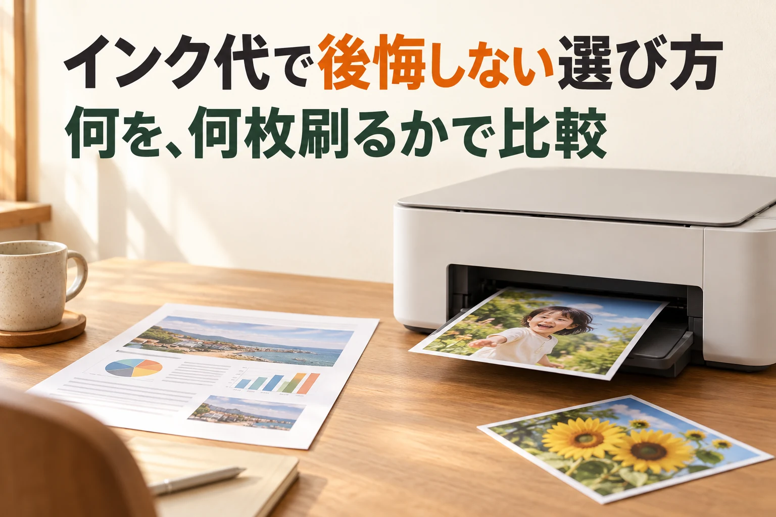 刷る内容と枚数からプリンターのインク代を考えるイメージ。